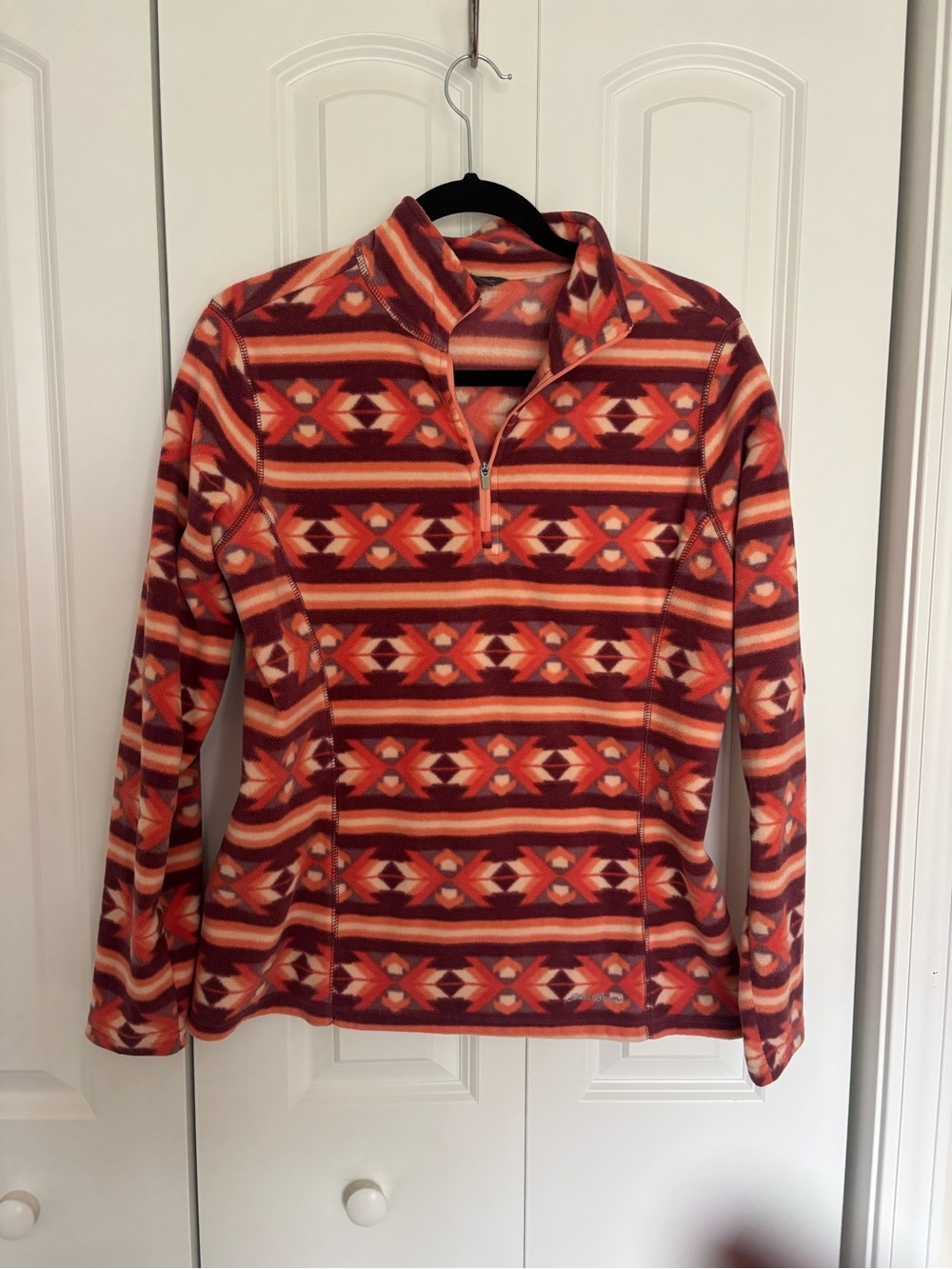 Eddie Bauer Orange, Brown & Cream Aztec Quarter-Zip Fleece Pullover